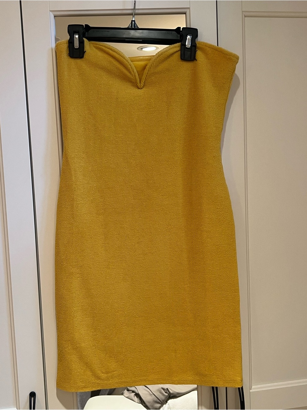 H&M Strapless Knit Pencil Dress in Mustard Yellow